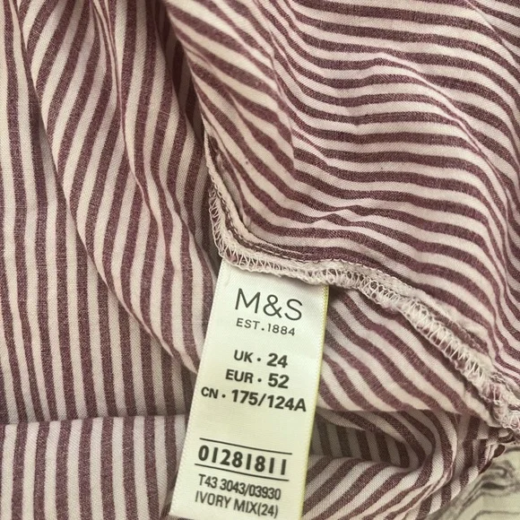 MARKS & SPENCER Womens Top Blouse Striped Red White Burgundy Cuffed Pocket - Picture 2 of 8